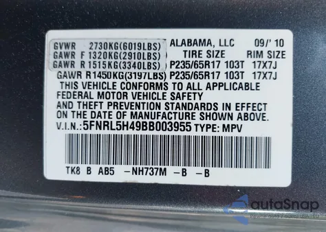 2011 Honda Odyssey Ex z USA, uszkodzony, nr VIN 5FNRL5H49BB003955